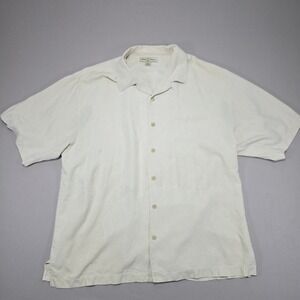 Tommy Bahama Silk embroidered Floral Button Up Shirt Short Sleeve casual Mens XL